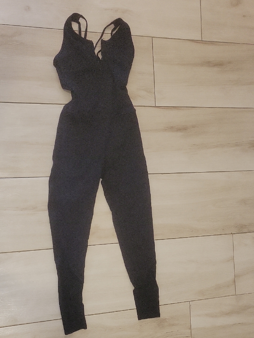Women’s Black Strappy Jumpsuit with Tapered Legs